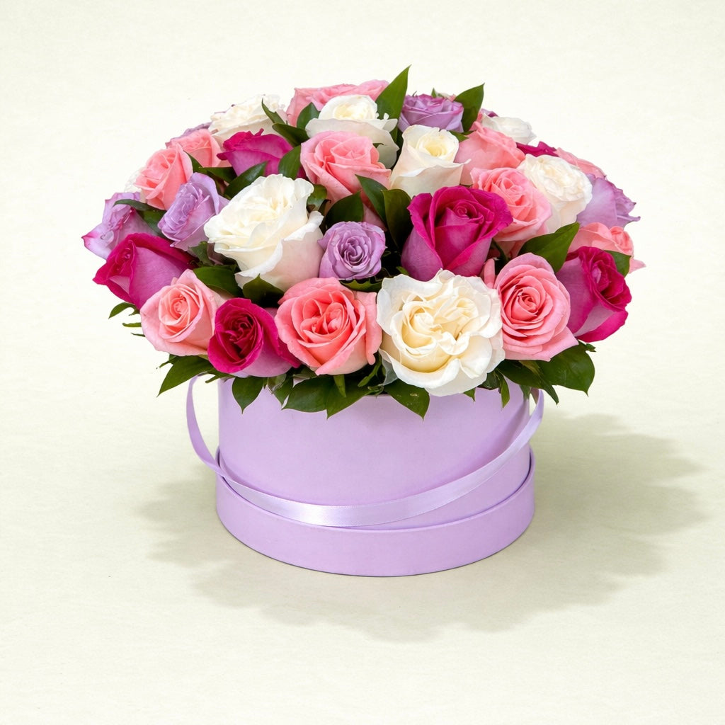 Caja 50 rosas claros