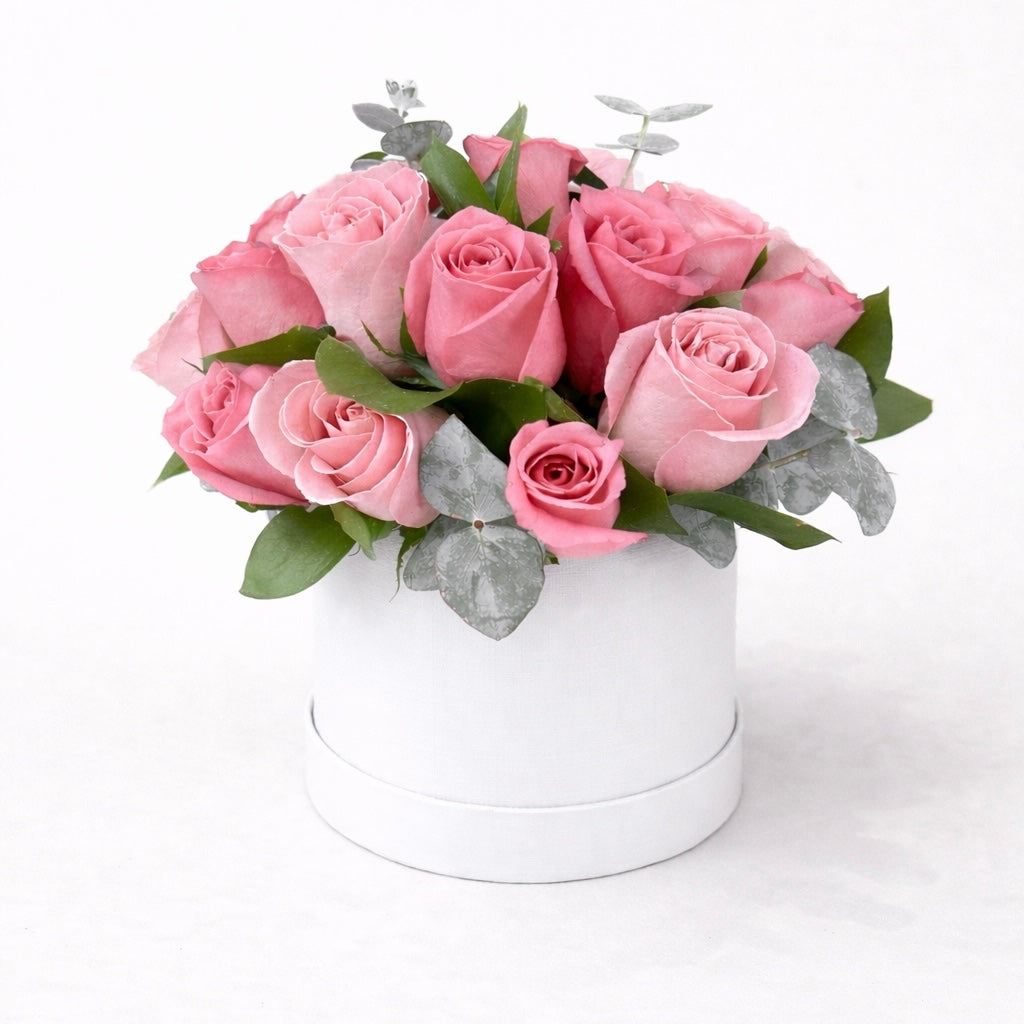 Caja 12 rosas rosas