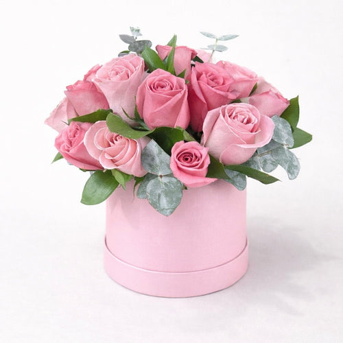 Caja 12 rosas rosas