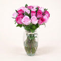 Florero 24 rosas fucsias y rosas
