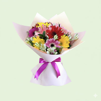 Ramo de 12 gerberas coloridas con astromelia